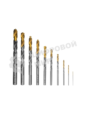Набор сверл по металлу Denzel 1-10 мм, Р6М5-TiN, Golden Tip, 10 шт 723001