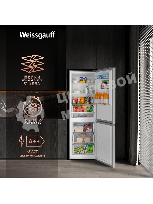 Холодильник Weissgauff WRK 185 Total NoFrost Inverter нержавеющая сталь двухкамерный 205/86л морозилка снизу