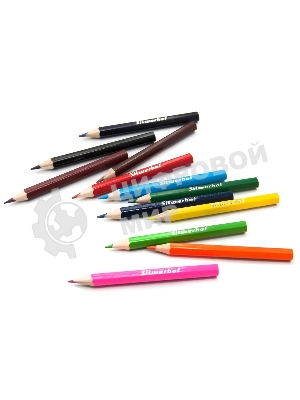 Карандаши цветные Silwerhof Mini Веселые друзья 2.65мм, шестигранный профиль, дерево, ассорти, 12 цветов, коробка с европодвесом