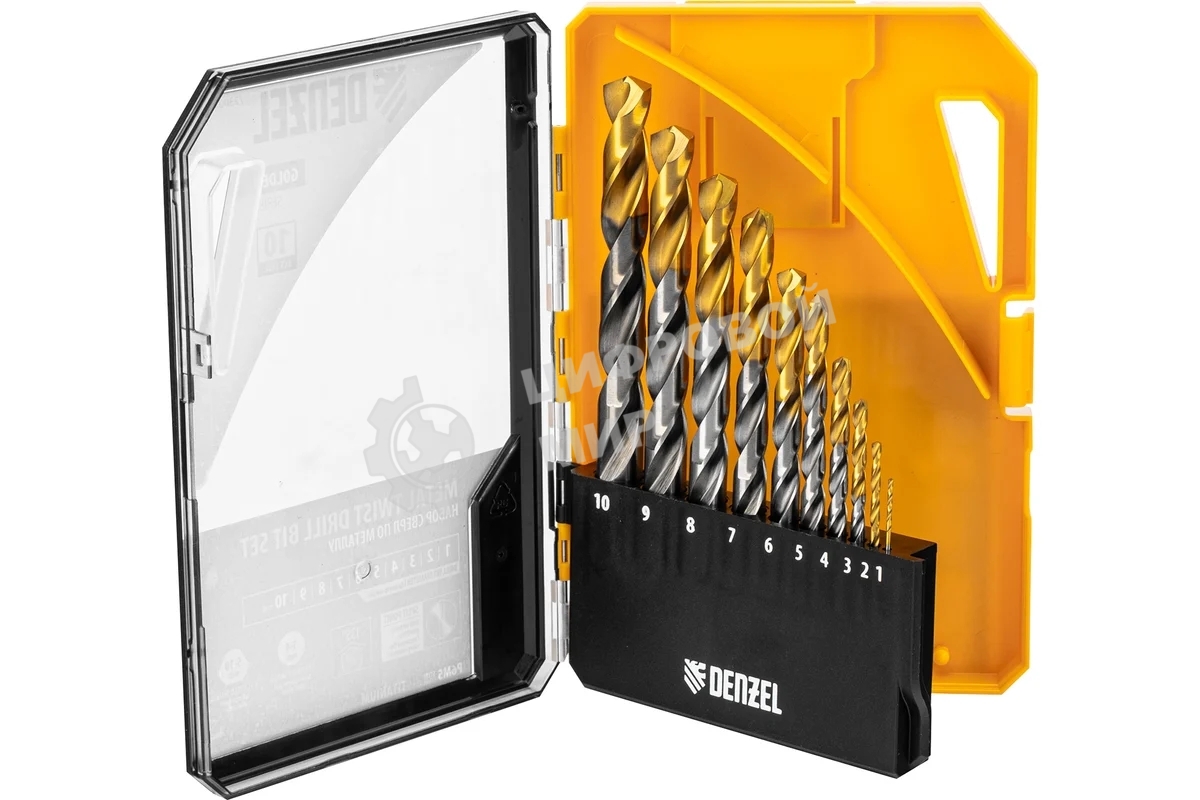 Набор сверл по металлу Denzel 1-10 мм, Р6М5-TiN, Golden Tip, 10 шт 723001