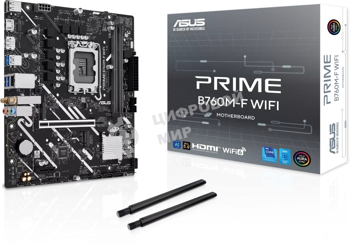 Материнская плата ASUS PRIME B760M-F WIFI, LGA 1700, Intel B760, 2xDDR5, 4xSATA, 2xM.2, 1xPCIe 5.0 x16, 1xPCIe 3.0 x1, 1xHDMI, 1xDP, 1x1Gb LAN, Wi-Fi 6, Bluetooth 5.3, 4xUSB-A 5Gbps, 2xUSB-A 2.0, 3x3.5 мм, 7.1, mATX