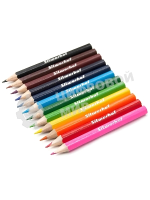 Карандаши цветные Silwerhof Mini Веселые друзья 2.65мм, шестигранный профиль, дерево, ассорти, 12 цветов, коробка с европодвесом