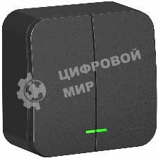 Выключатель 2-кл. ОП Blanca 10А IP20 (сх. 5) 250 В с подсветкой с изолир. пластиной антрацит SchE BLNVA105116