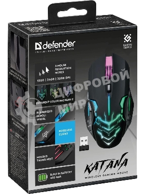 Мышь беспроводная Defender Katana GM-511 черный, 3200 dpi, радиоканал, USB, кнопки - 6