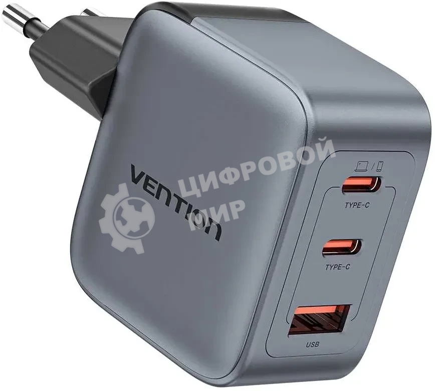 Сетевое зарядное устройство Vention на 3 порт USB С+C+A GaN 70W Серый