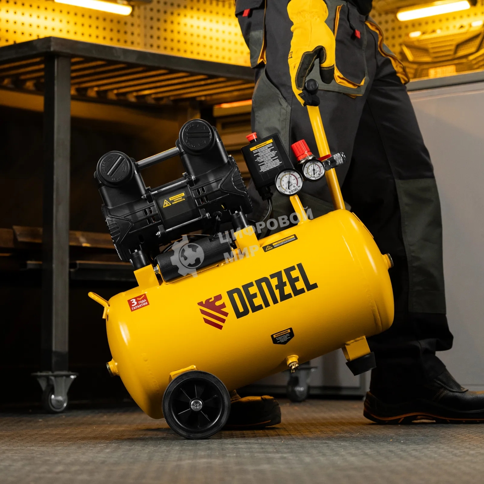 Компрессор безмасл. малошумный Denzel DLP-950/24, 950 Вт, 24 л, 2850 об/мин, 170 л/мин