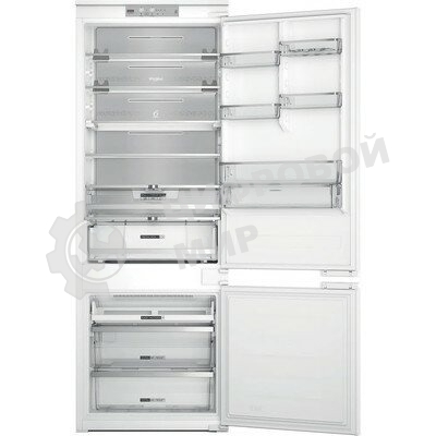 Холодильник встраиваемый Whirlpool WHSP70T241P 70 см, 193.5х54.3х69 см, 295/95 л, инверторный компрессор, автоматическая разморозка, зона свежести влажная, сенсорное управление, технология 6 SMYSL FreshControl, MultiFlow, FreezeControl, перенавешиваемые д