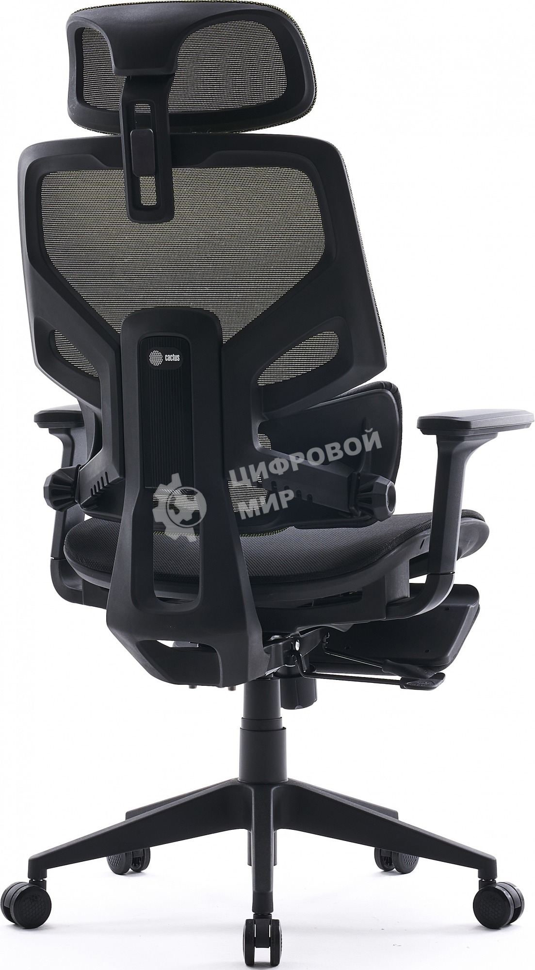 Кресло офисное Cactus CS-CHR-MC01-LGNBK салатовый, сиденье черный, сетка/ткань, с подголов. крестов. пластик, подст. для ног