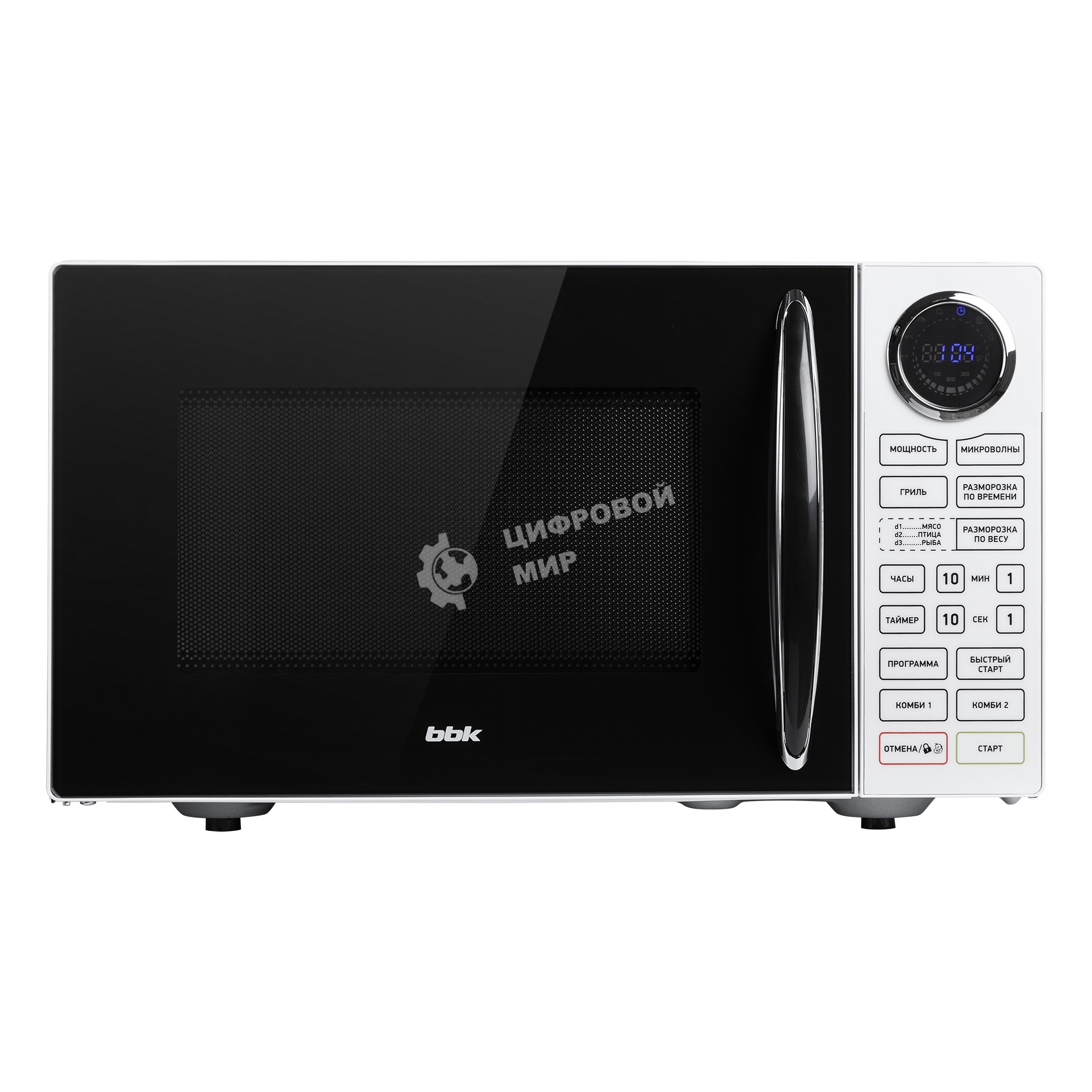 Микроволновая печь BBK 23MWG-930S/BW белый/черный, 23 л, 900 Вт, переключатели - сенсор