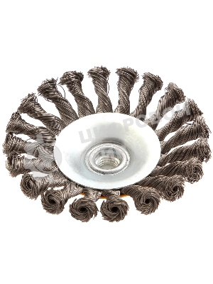 Щетка для УШМ Denzel 125 мм, М14, тарелка, крученая нержавеющая проволока 0,5 мм