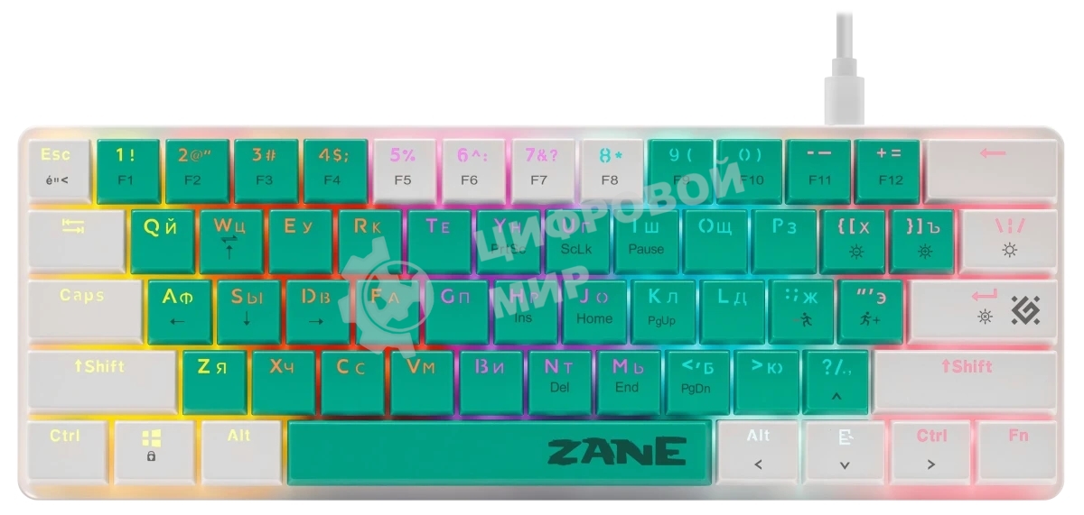 Клавиатура проводная механическая Defender Zane GK-089 RU,зелен/бел,61кн,1.5м,LowRed 1