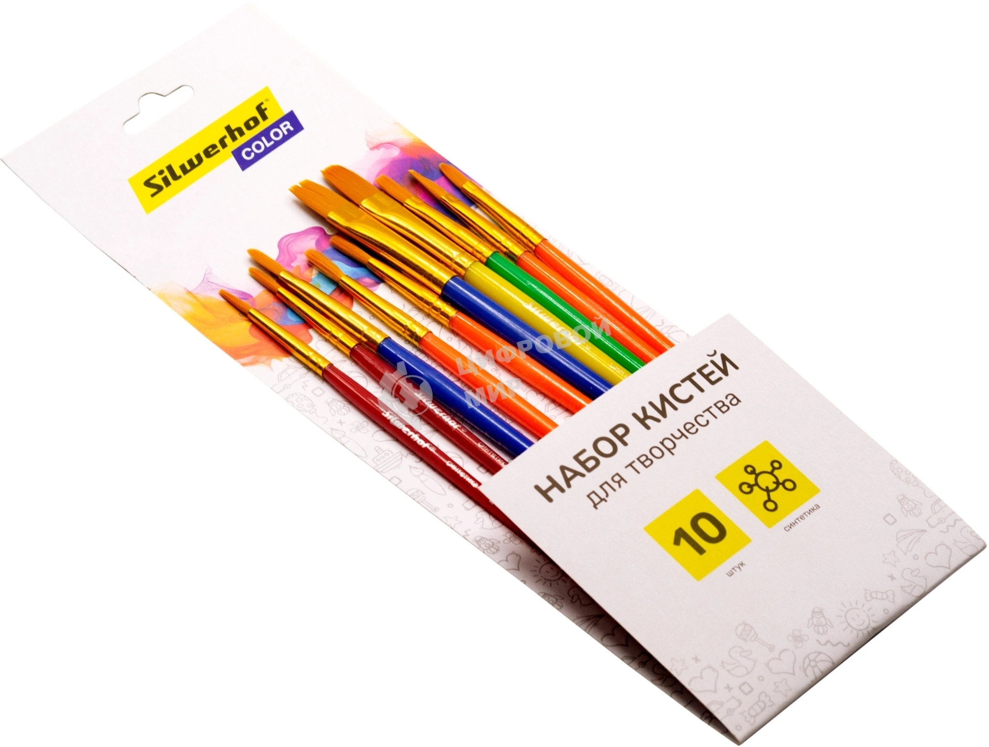 Набор кистей Silwerhof Color (набор 10шт) синтетика круглая №2,3/плоская №3,6,7,12/овальная №3,10