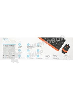 Комплект клавиатура+мышь A4Tech FStyler F1010 проводной, USB, 1600 DPI, чёрный/оранжевый