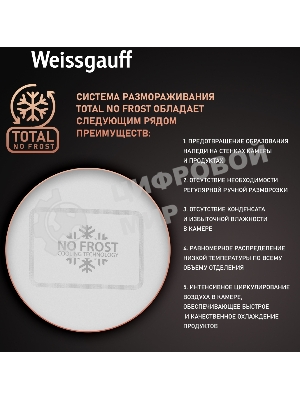 Холодильник Weissgauff WRK 185 Total NoFrost Inverter нержавеющая сталь двухкамерный 205/86л морозилка снизу