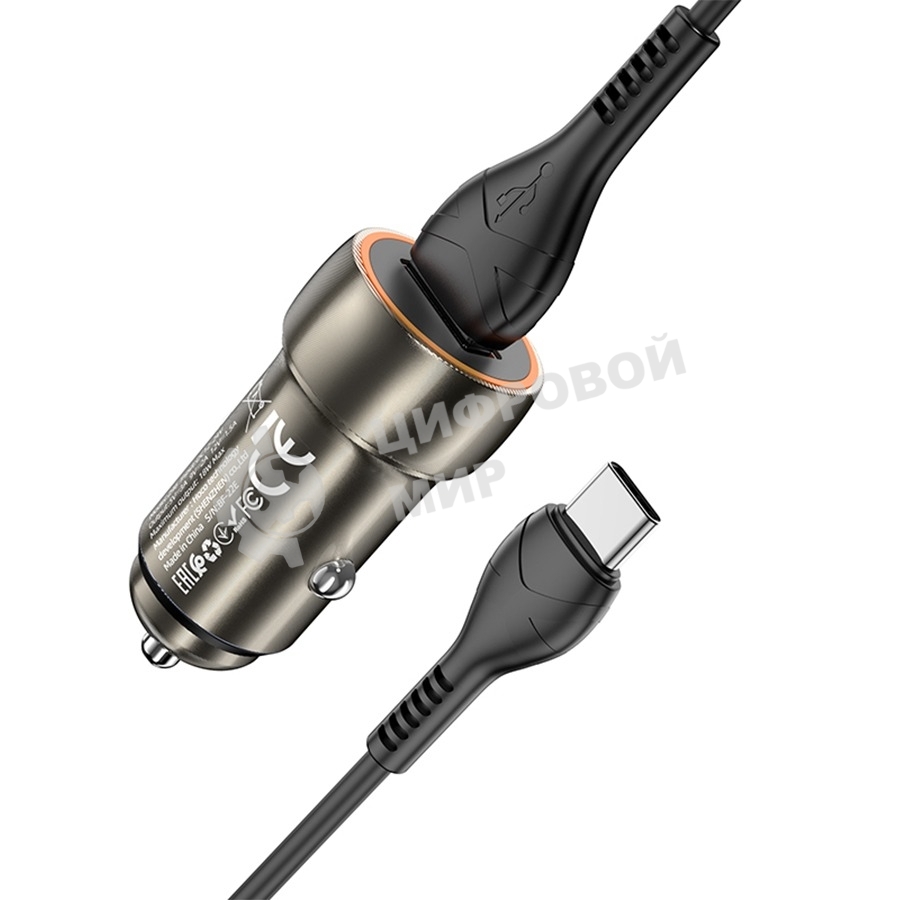 Автомобильная зарядка HOCO Z46 Blue shield, 1xUSB, 18W, серый металлик