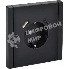 Розетка IEK FORTE&PIANO FP147 1-местная с заземлением с защитными шторками винтовое крепление 16А USB A+C 18Вт черный