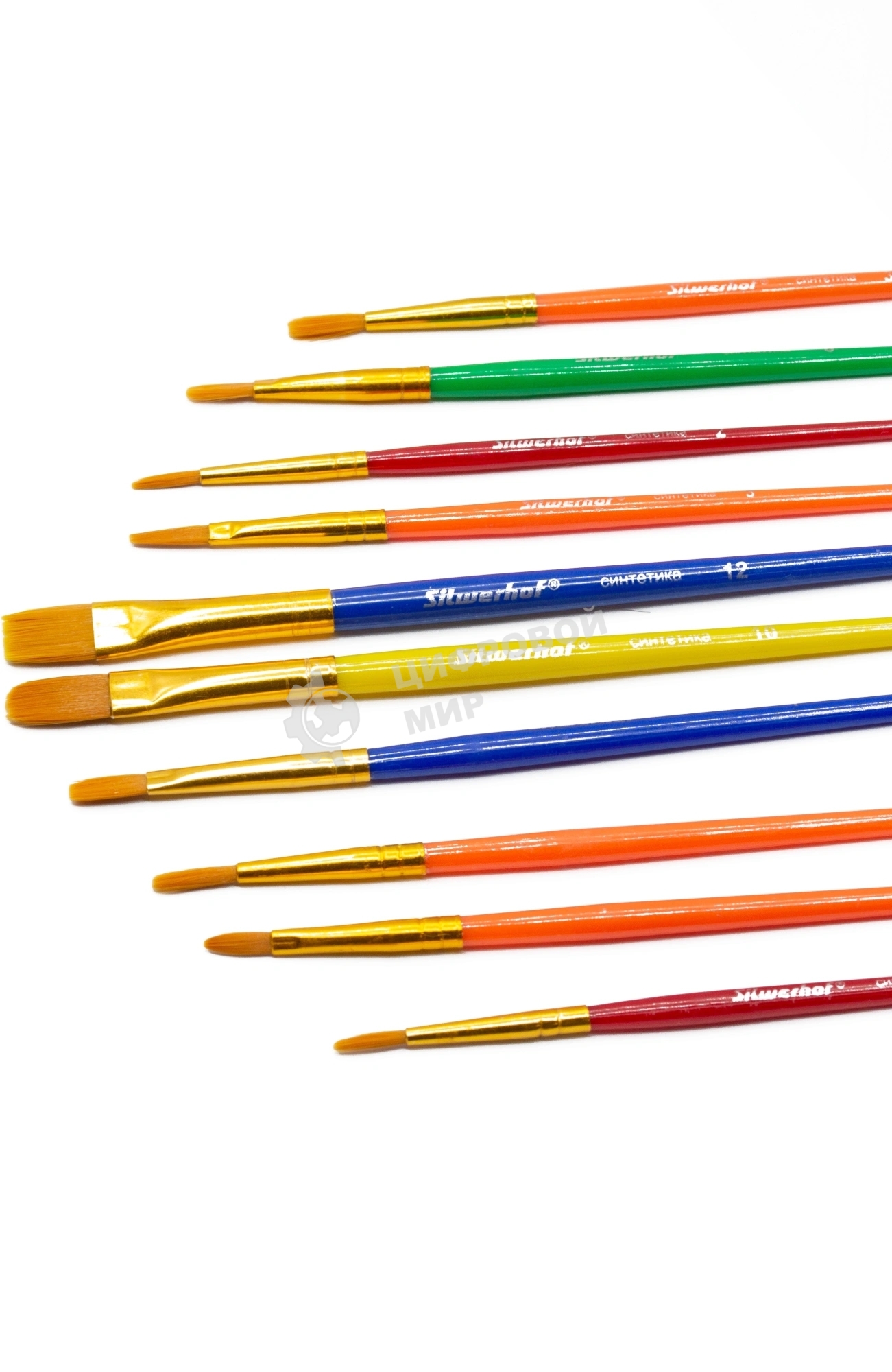Набор кистей Silwerhof Color (набор 10шт) синтетика круглая №2,3/плоская №3,6,7,12/овальная №3,10