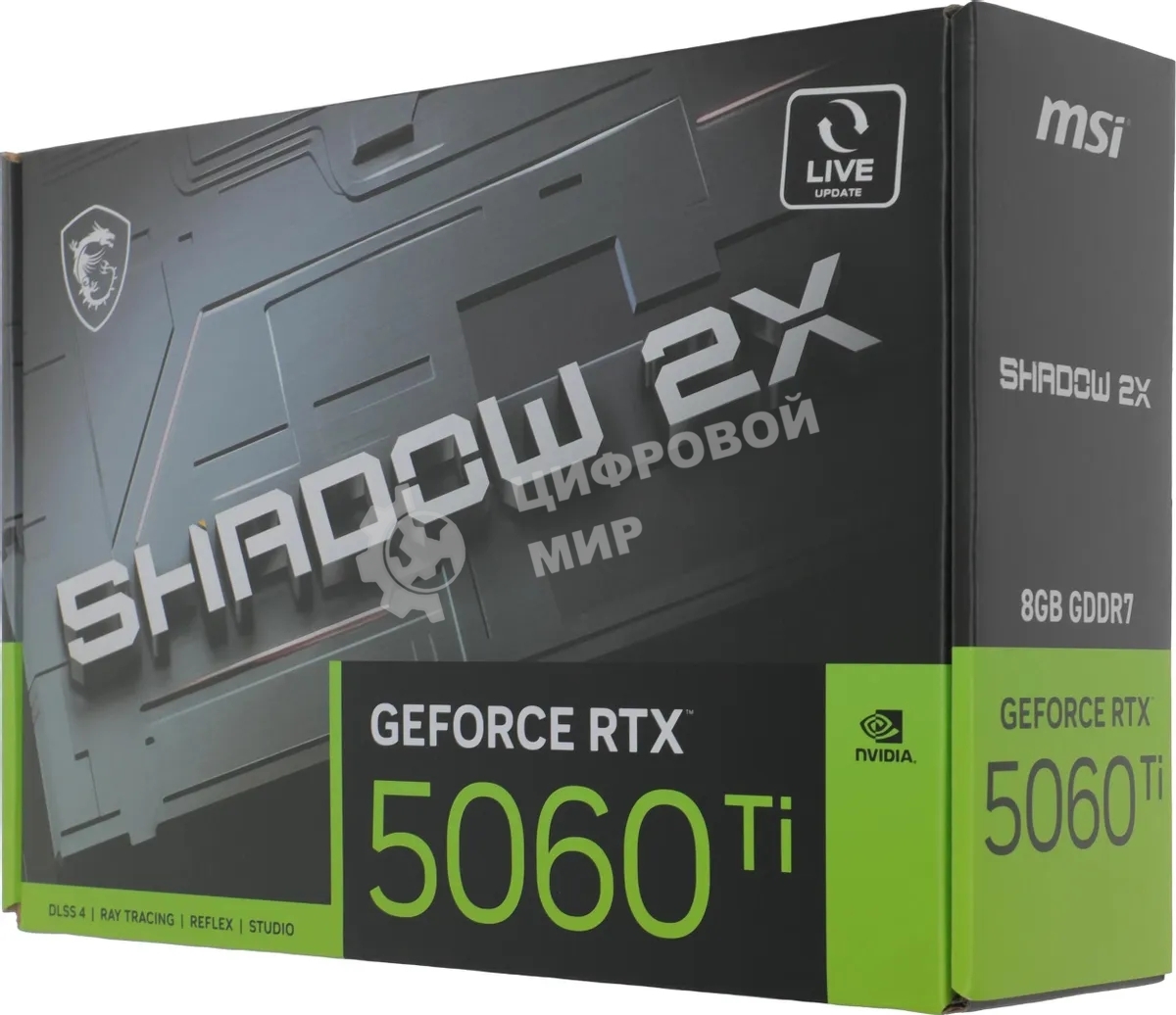 Видеокарта MSI PCI-E 5.0 RTX 5060 Ti 8G SHADOW 2X PLUS NVIDIA GeForce RTX 5060TI 8Gb 128bit GDDR7 2572/28000 HDMIx1 DPx3 HDCP Ret