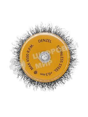 Щетка для дрели Denzel 65 мм, чашка, со шпилькой, нержавеющая витая проволока