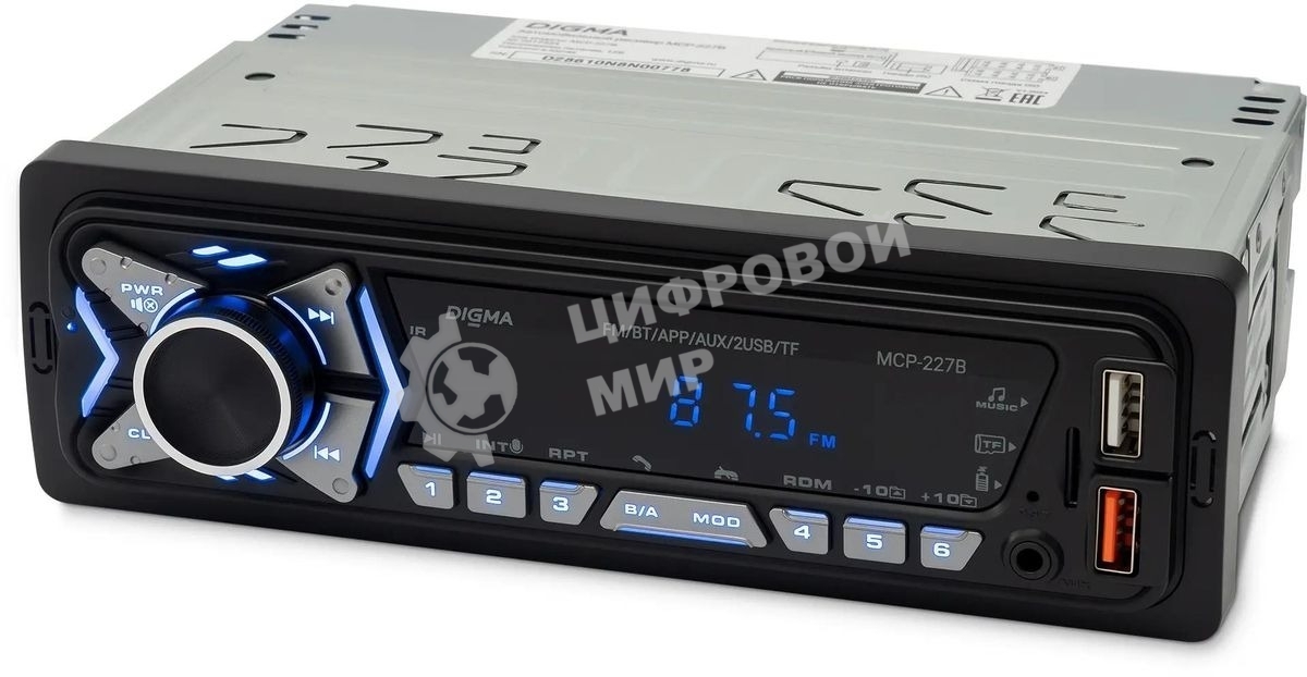 Автомагнитола Digma MCP-227B 1DIN 2x45Вт v5.0 USB 2.0 AUX 2 ПДУ