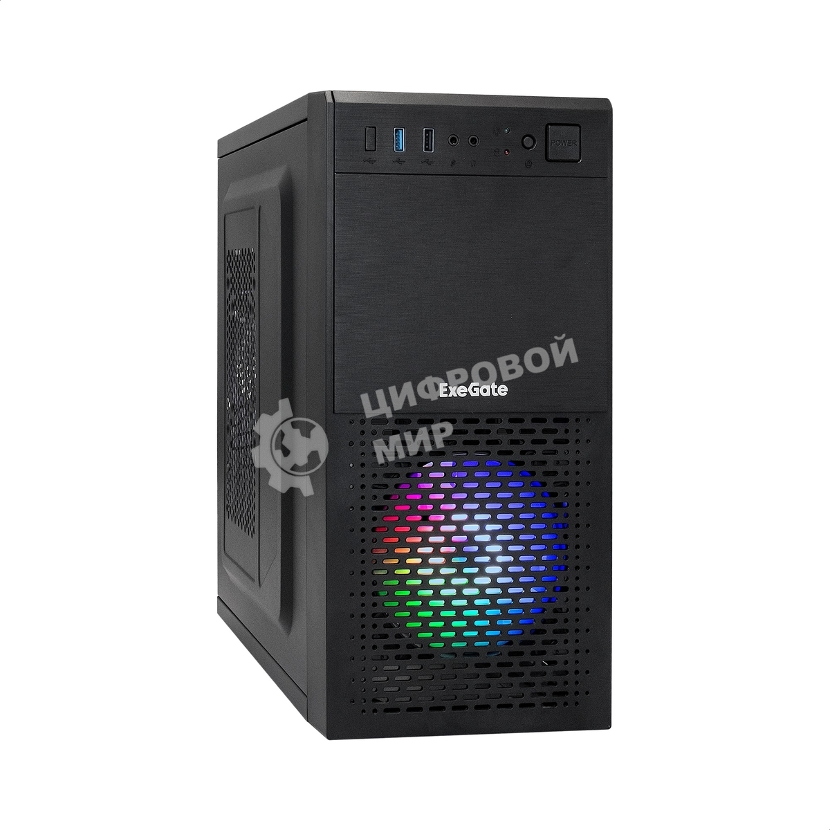 Компьютерный корпус Minitower ExeGate mEVO-7807-NPX500 (mATX, БП 500NPX 12см, 1хUSB+1хUSB 3.0, черный 1x12см с RGb подсветкой)