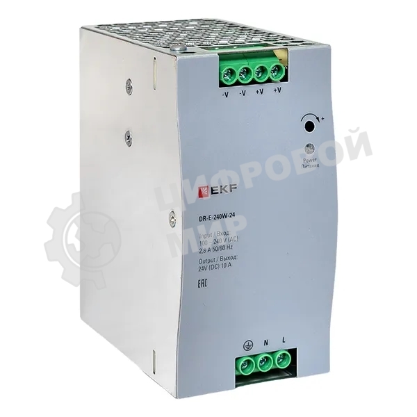 Блок питания на дин рейку EKF PROxima DR-E-240W-24 240 Вт,Uвх ~ 220 В AC, Uвых - 24 В DC постоянного тока