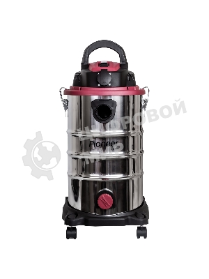 Строительный пылесос Pioneer VC299C серебристый с красным, 1600 Вт, уборка сухая/влажная/выдув, пылесборник бак, 30 л