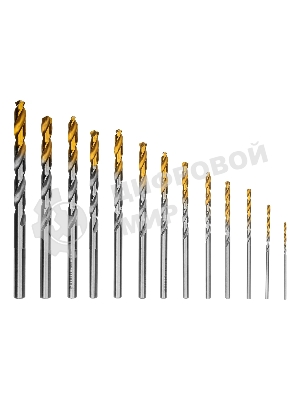 Набор сверл по металлу Denzel 1,5-6,5мм, Р6М5-TiN, Golden Tip, 13 шт