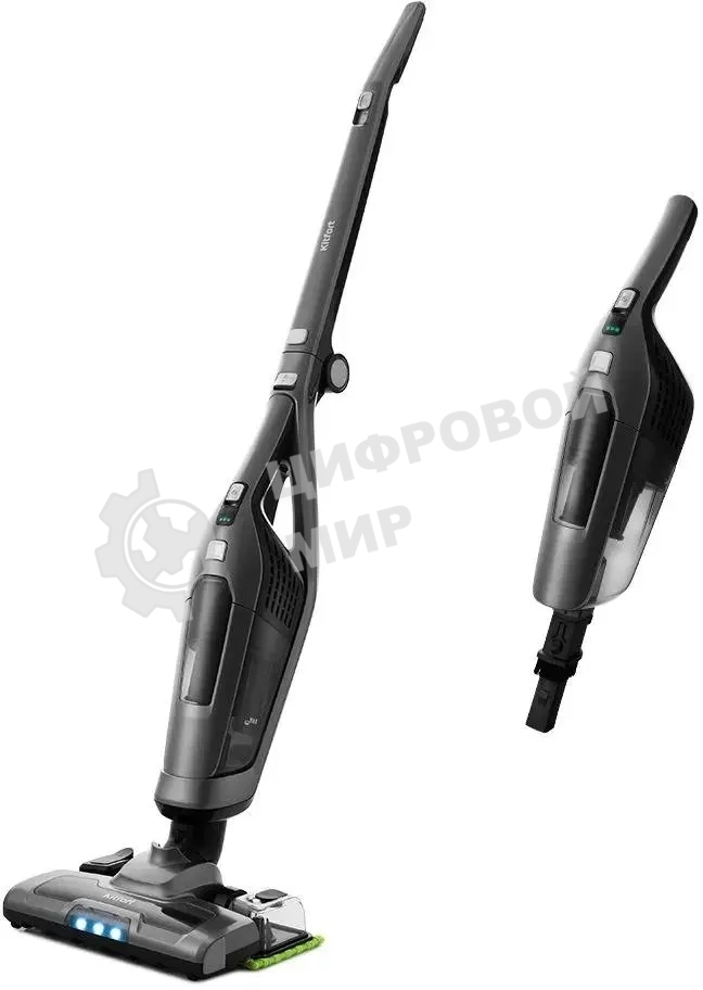 Пылесос вертикальный Kitfort KT-594 черный/серый, питание от аккумулятора, 45 Вт, уборка сухая/влажная, пылесборник 0,6 л