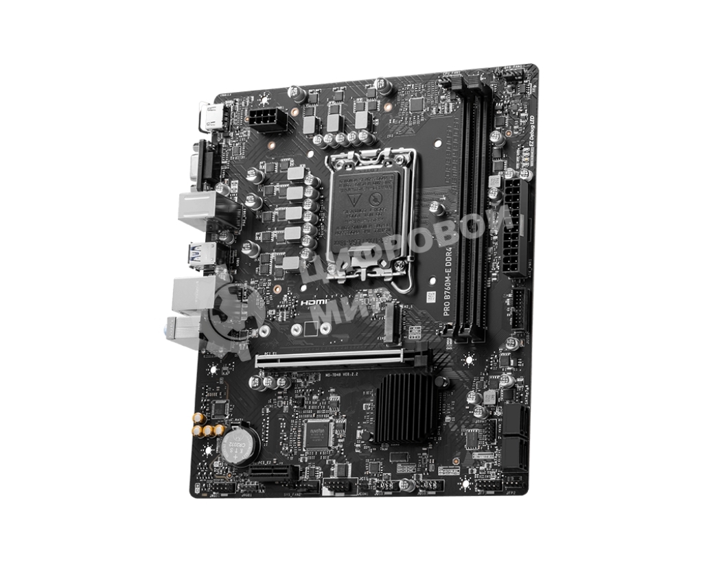 Материнская плата MSI PRO B760M-E DDR4, LGA 1700, Intel B760, 2xDDR4, 4xSATA, 1xM.2, 1xPCIe 4.0 x16, 1xPCIe 4.0 x1, 1xHDMI, 1xVGA, 1x1Gb LAN, 2xUSB-A 3.2 Gen 1, 4xUSB-A 2.0, 3x3.5 мм, 7.1, mATX