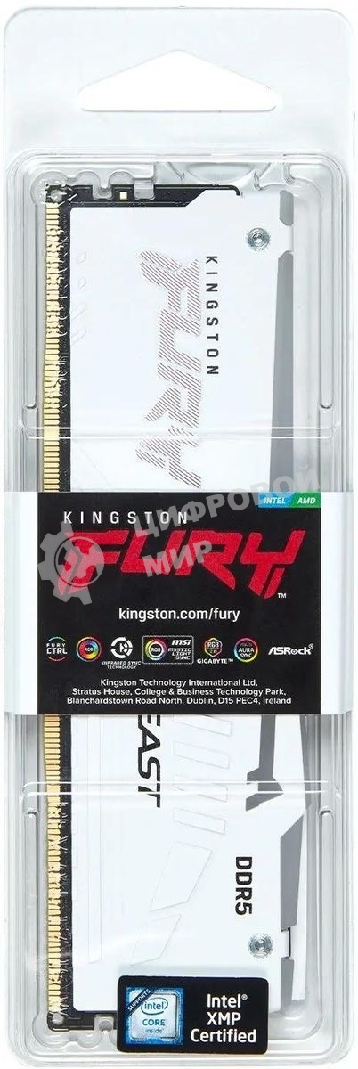 Оперативная память Kingston Fury Beast, DDR5, 16Gb (1x16GB), 5200MHz, CL40, DIMM, с радиатором, RGB, белый