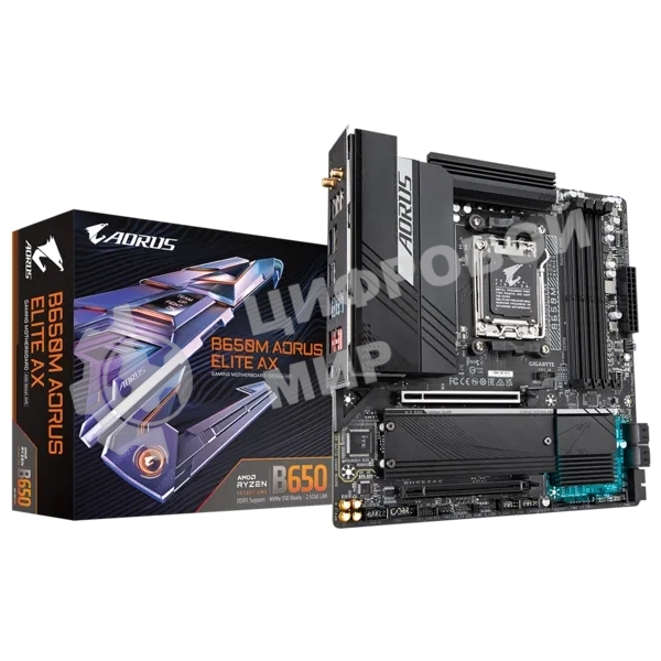 Материнская плата Gigabyte B650M AORUS ELITE AX, AM5, AMD B650, 4xDDR5, 4xSATA, 2xM.2, 1xPCI-E 5.0 x4, 1xPCI-E 4.0 x16, 1xHDMI, 1xDP, 1x 2.5Gb LAN, 4xUSB-A 2.0, 5xUSB-A 3.2 Gen 1, 2xUSB-A 3.2 Gen 2, 1xUSB-C 3.2 Gen 2, 2x3.5 мм, 7.1, Micro-ATX