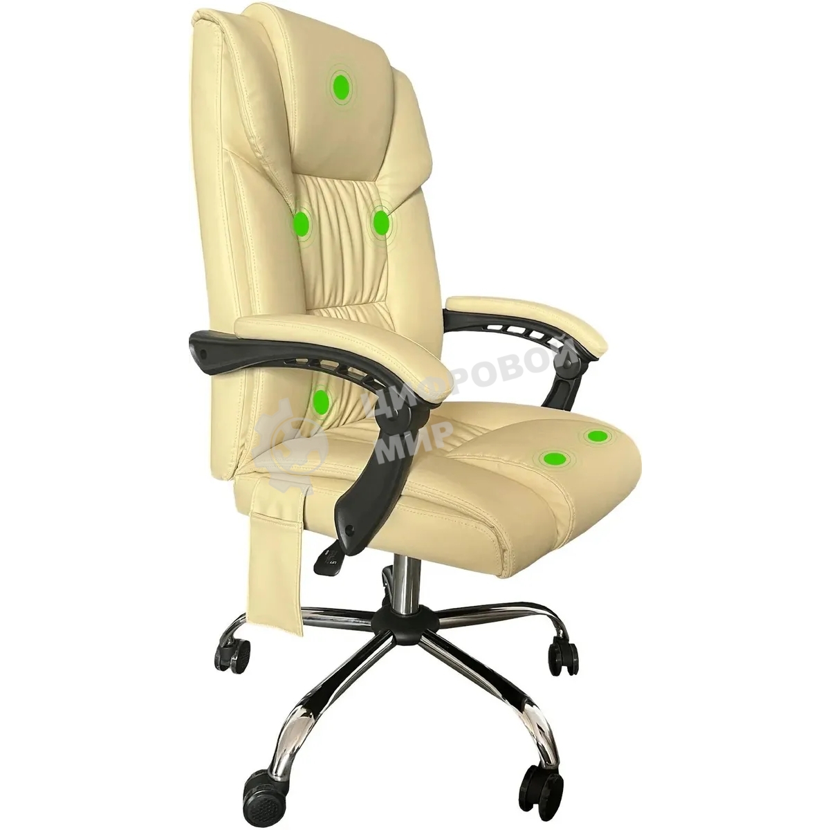 Кресло компьютерное с вибромассажем Cactus CS-CHR-OC04M-WT слоновая кость, эко.кожа, с подголовником