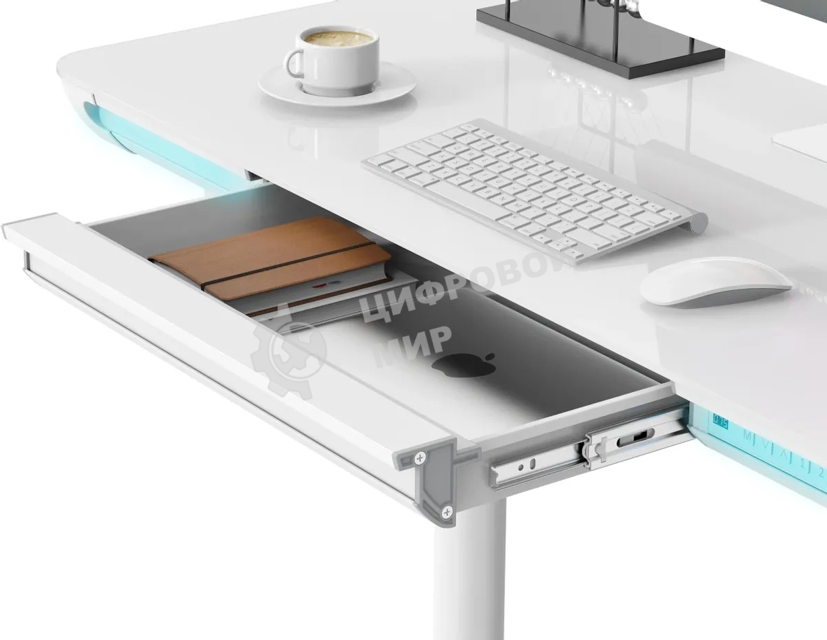 Стол компьютерный Cactus CS-EGD-WT-LED столешница закаленное стекло, белый каркас белый