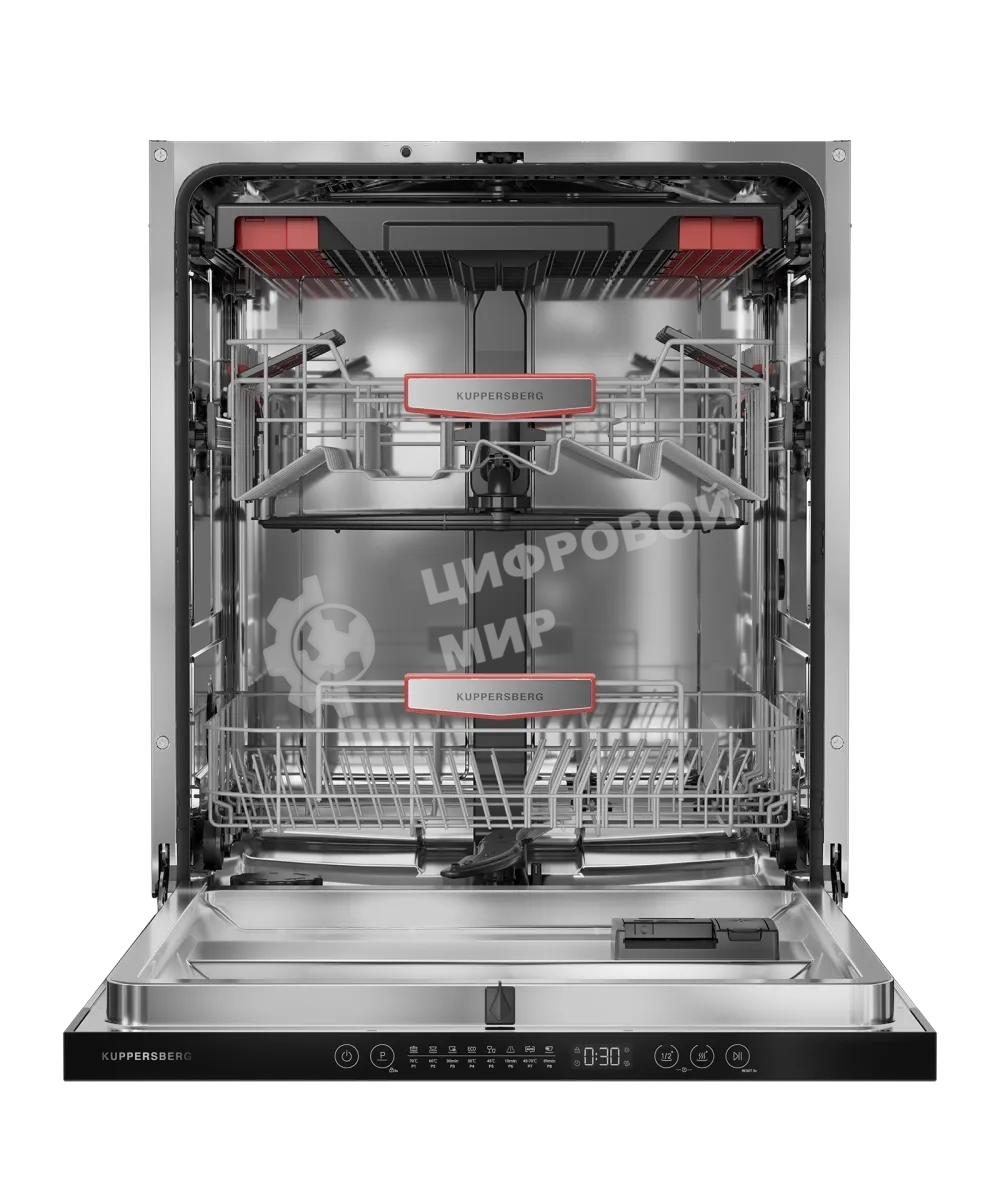 Встраиваемая посудомоечная машина Kuppersberg GHL 6030, High-Tech, 60 см, 16 комплектов, 8 программ, 3 корзины, лифт-механизм, конденсационная сушка, луч на полу, полная защита от протечек, индикатор отсутствия соли и ополаскивателя, отображение времени м