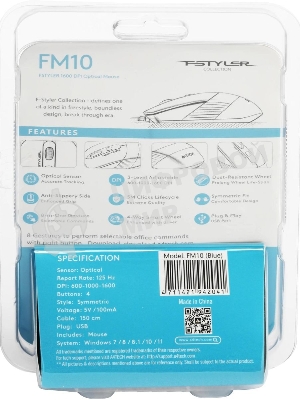 Мышь проводная A4Tech Fstyler FM10 черный/синий, 1600 dpi, USB, кнопки - 4