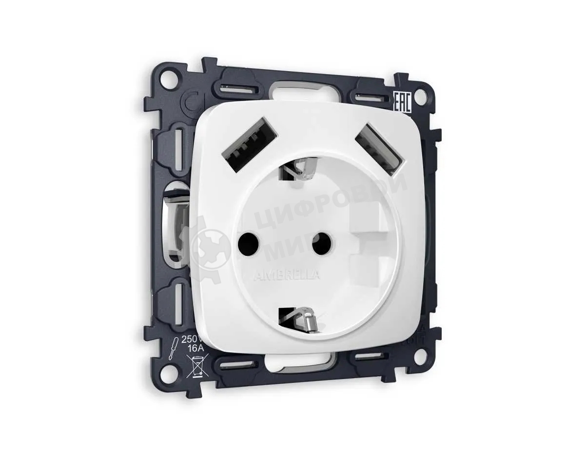 Комплект механизма электрической розетки OMEGA Белый матовый 2USB A+A 18W (быстрая зарядка) с/з QUANT (OP1290, VM155) MO129010