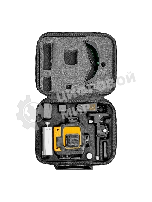 Лазерный уровень мультипризменный Denzel DLV 360-4T, 30 м, зеленый луч, Li-Ion 2,4 Aч, штатив