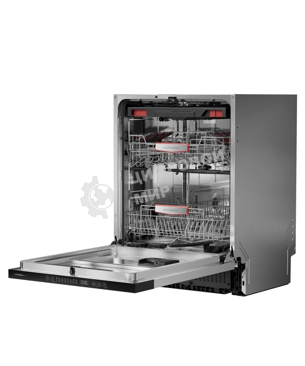 Встраиваемая посудомоечная машина Kuppersberg GHL 6030, High-Tech, 60 см, 16 комплектов, 8 программ, 3 корзины, лифт-механизм, конденсационная сушка, луч на полу, полная защита от протечек, индикатор отсутствия соли и ополаскивателя, отображение времени м