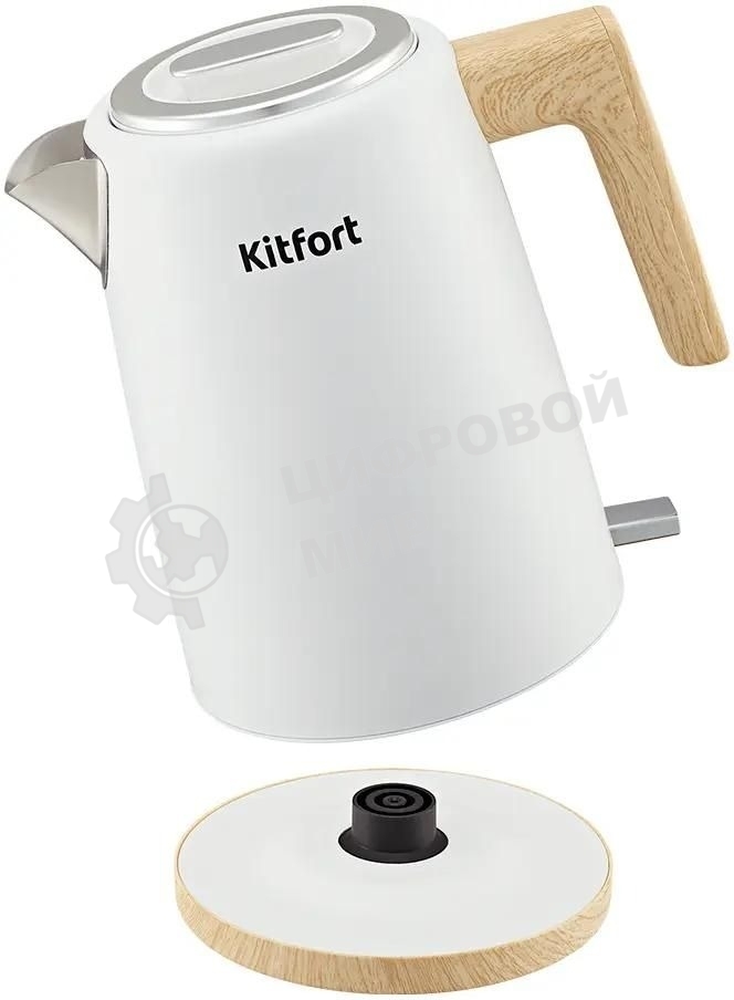 Чайник электрический Kitfort КТ-6794 1.7л. 2200Вт белый/дерево корпус: нерж.сталь/пластик