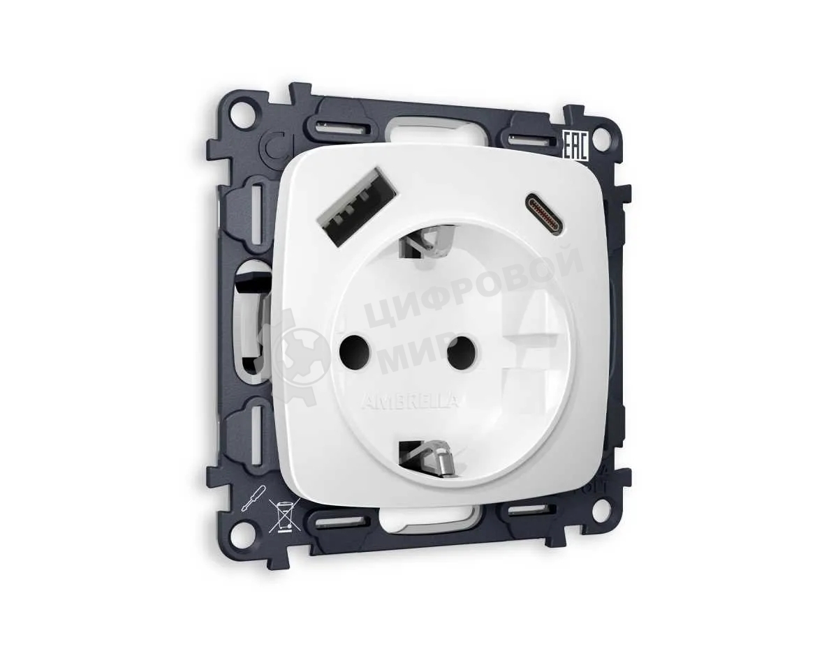 Комплект механизма электрической розетки OMEGA Белый матовый 2USB A+C 20W (быстрая зарядка) с/з QUANT (OP1300, VM160) MO130010