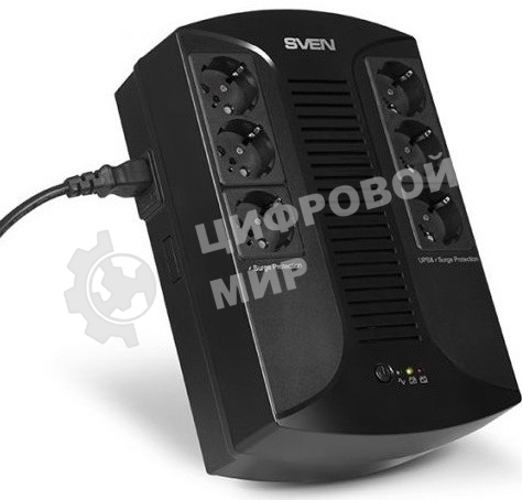 Источник бесперебойного питания SVEN UP-L1000E 1000VA/500W (6 розеток: 3х UPS/сетевой фильтр+3 x сетевой фильтр)
