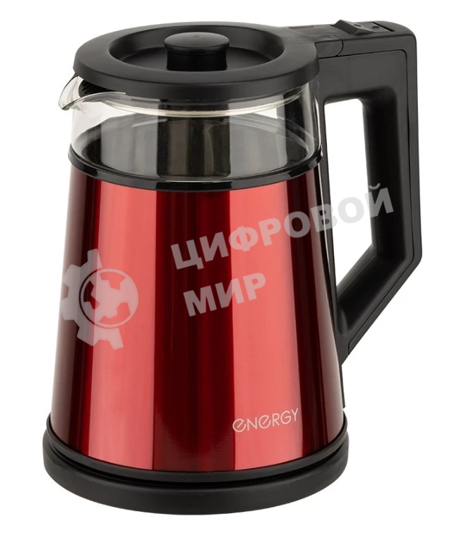 Чайник Energy E-200 (1,2 л), стекло, красный, двойной корпус