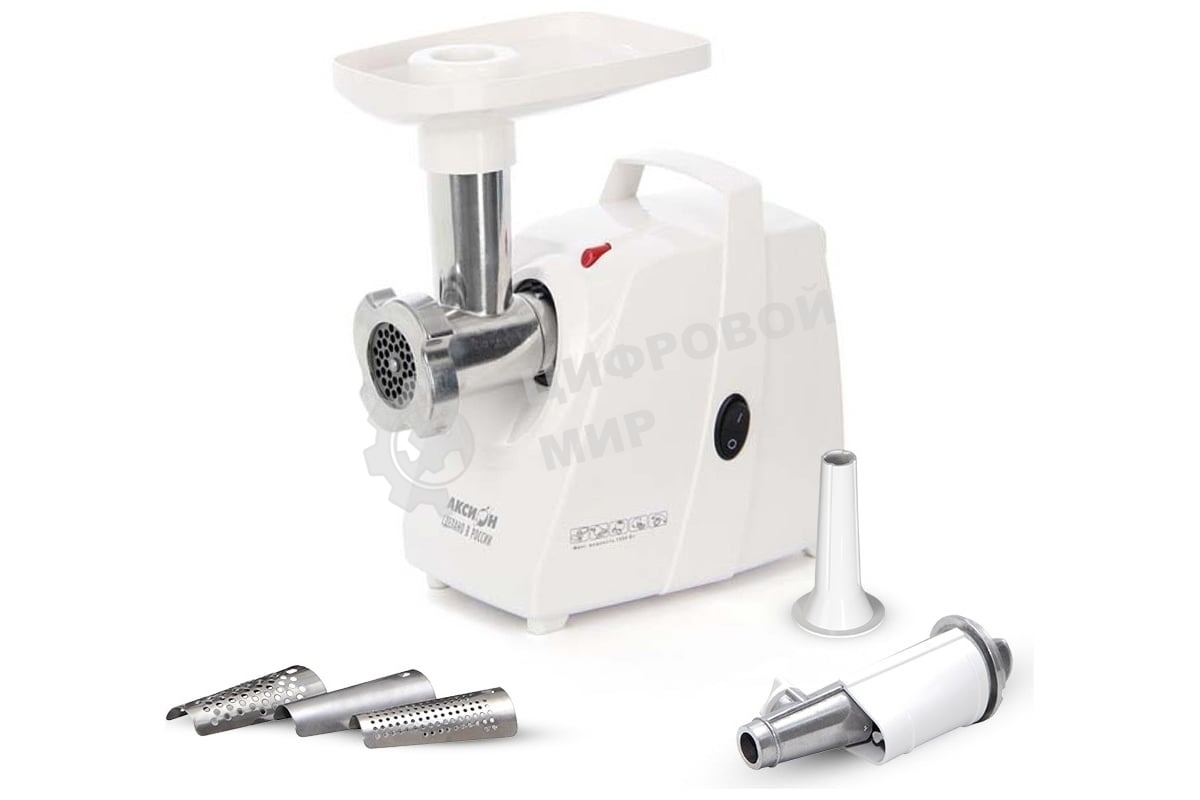 Мясорубка электрическая Аксион М34.04 белый, 1500 Вт, 1.7 кг/мин, защита от перегрузки, насадки - 6