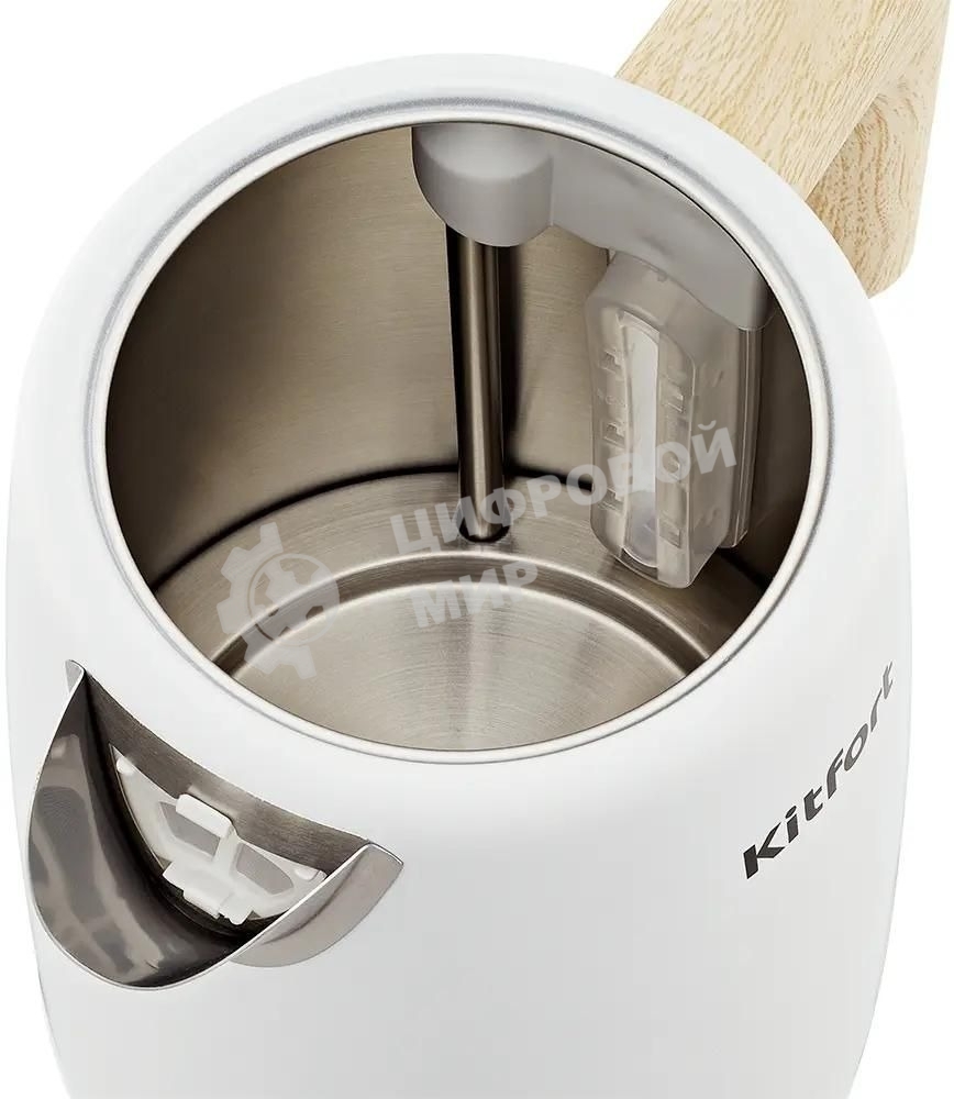 Чайник электрический Kitfort КТ-6794 1.7л. 2200Вт белый/дерево корпус: нерж.сталь/пластик