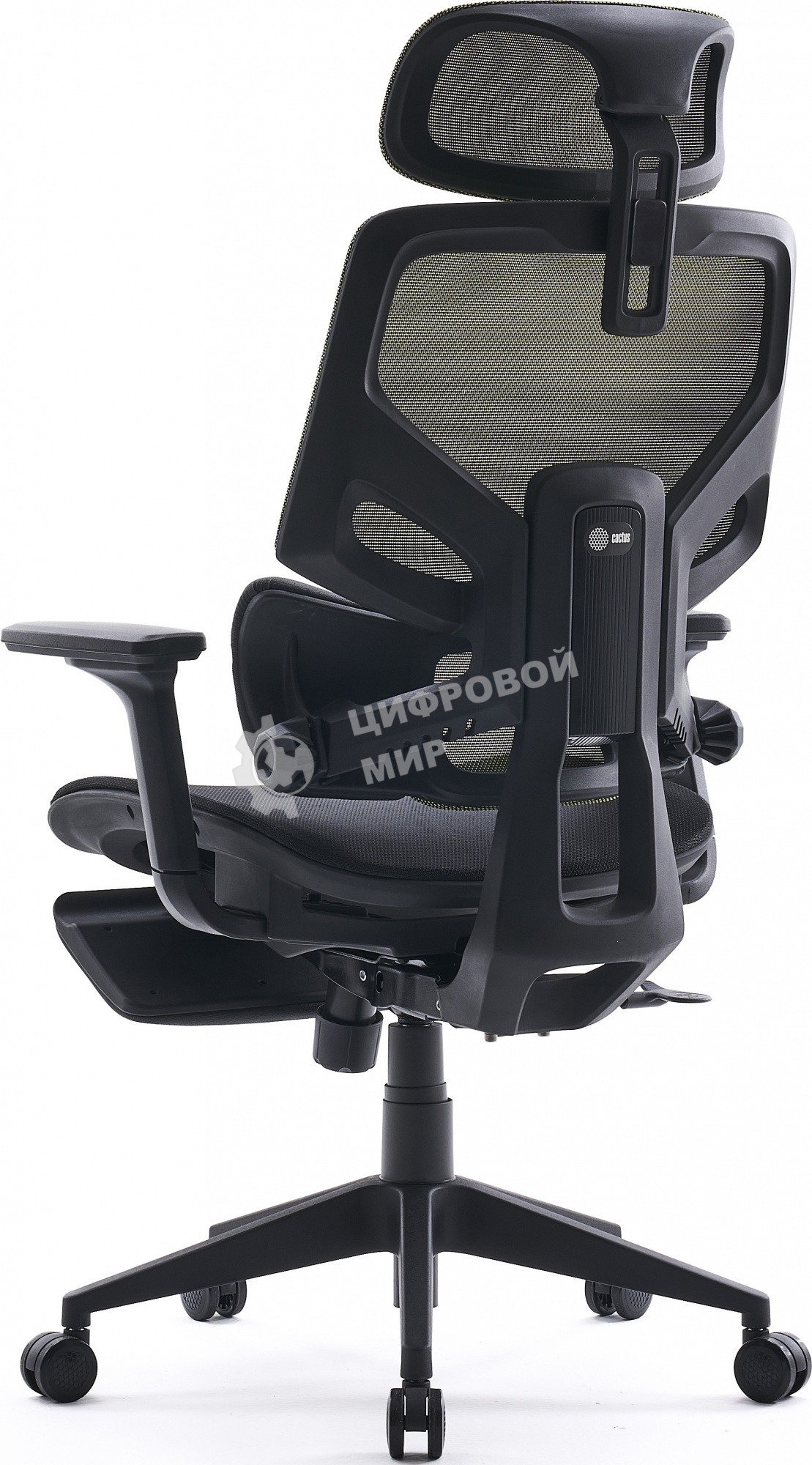 Кресло офисное Cactus CS-CHR-MC01-LGNBK салатовый, сиденье черный, сетка/ткань, с подголов. крестов. пластик, подст. для ног