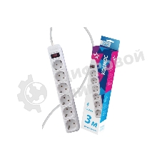 Удлинитель с сетевым фильтром Космос 6х3 м с заземл. 16А IP20 3.5 кВт с предохранителем 3х1 индикатор сети белый