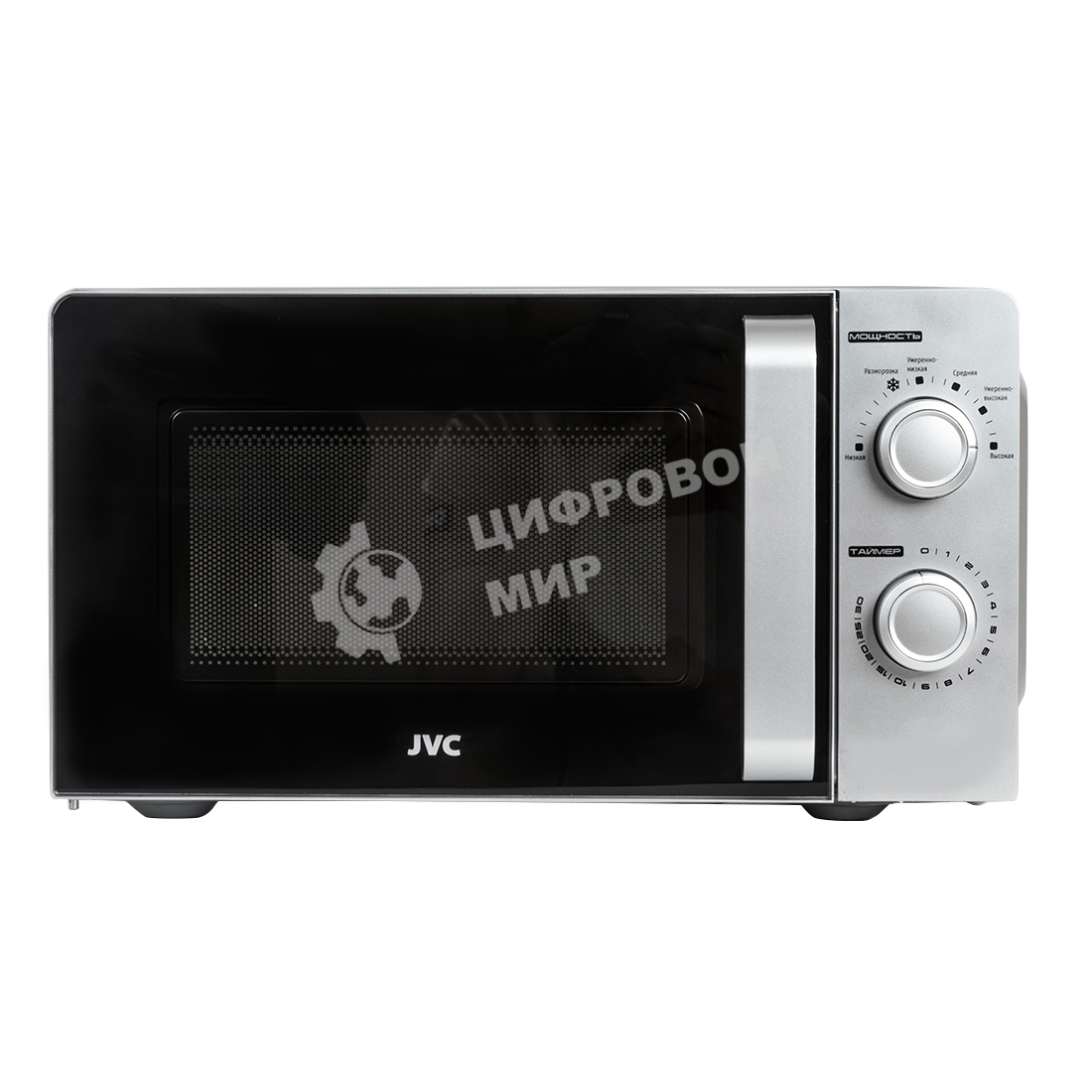 Микроволновая печь JVC JK-MW140M серебристый, 20 л, 700 Вт, переключатели - поворотный механизм