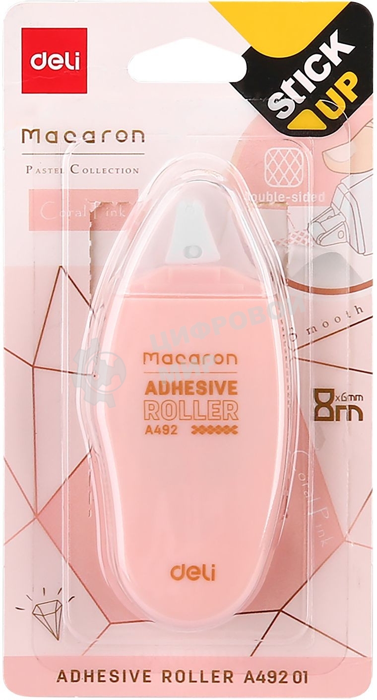 Клеющий роллер Deli EA49201 прозрачный блистер 6мм x 8м Macaron
