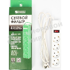 Сетевой фильтр Юнивольт 00-00000386 1.5м (4 розетки) белый (коробка)